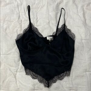 CAMI NYC size small crop tie back silk tank black